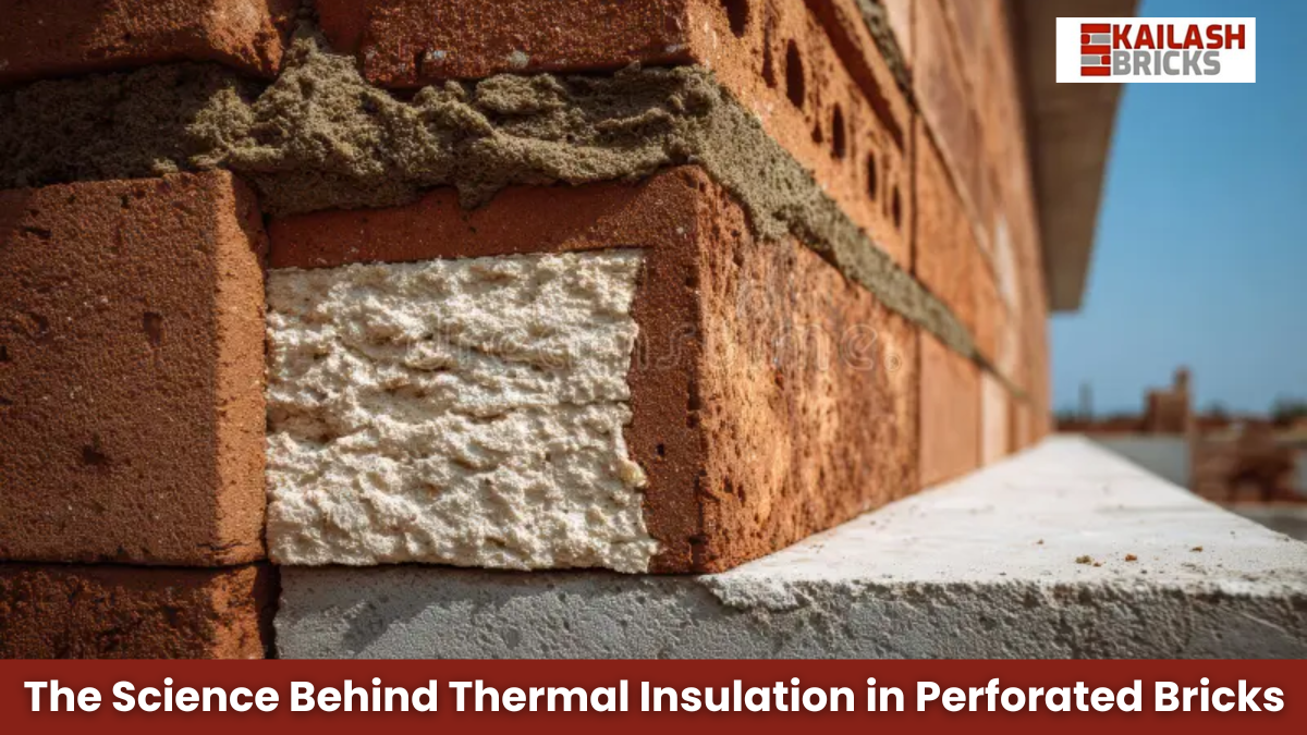Thermal insulation in perforated bricks by Kailash Bricks used in energy-efficient wall construction.
